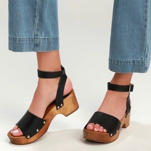 Lulu's Willy Black Leather Open-Toe Clog Sandals